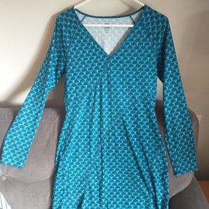 Title Nine Sayonara Cafe Sleeve teal blue stretchy dress women's M EUC